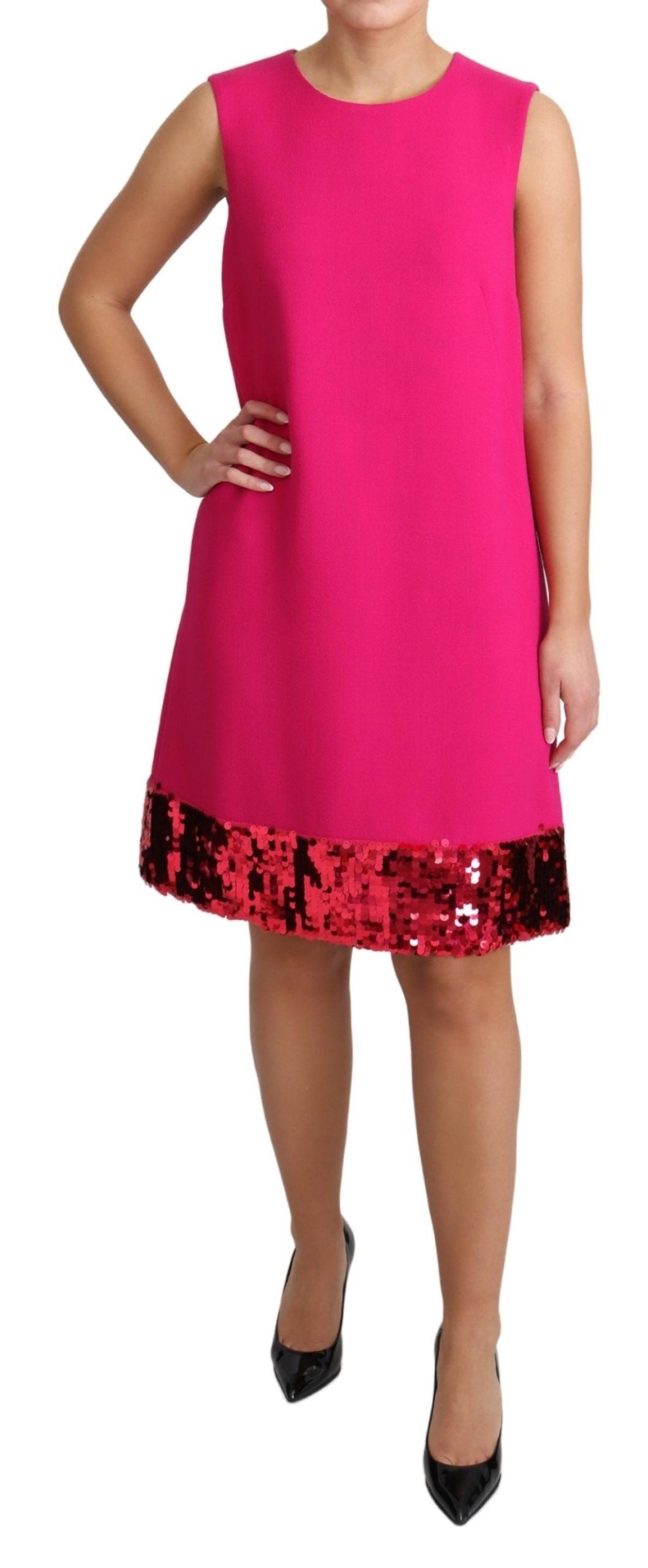 Dolce &amp; Gabbana Elegant Fuchsia Wool Blend Sequin Shift -mekko