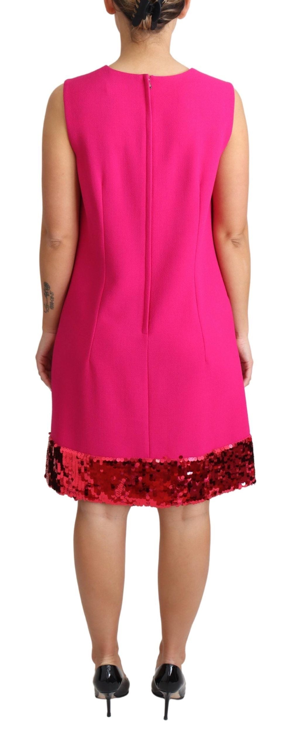 Dolce &amp; Gabbana Elegant Fuchsia Wool Blend Sequin Shift -mekko