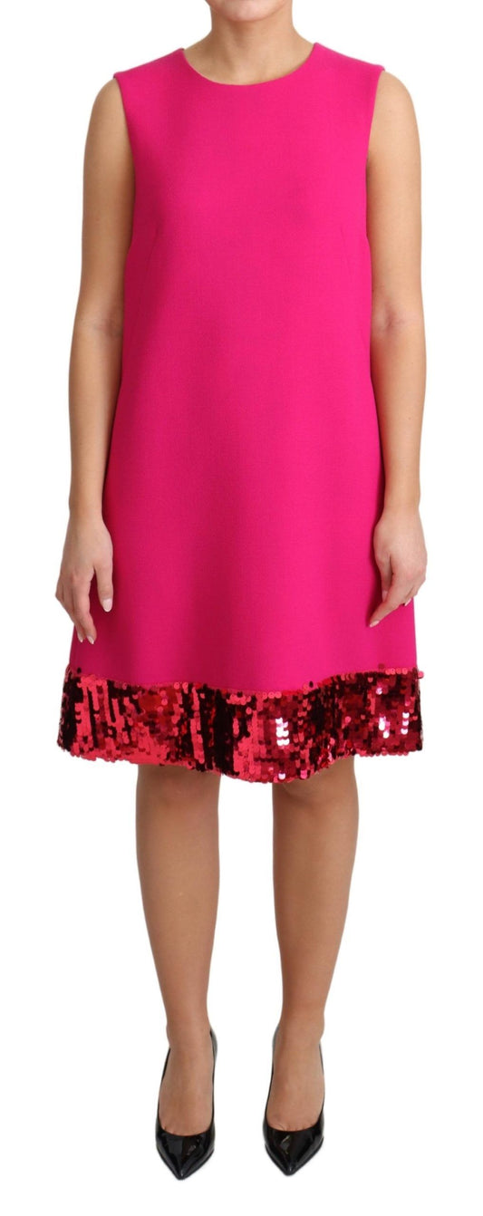 Dolce &amp; Gabbana Elegant Fuchsia Wool Blend Sequin Shift -mekko