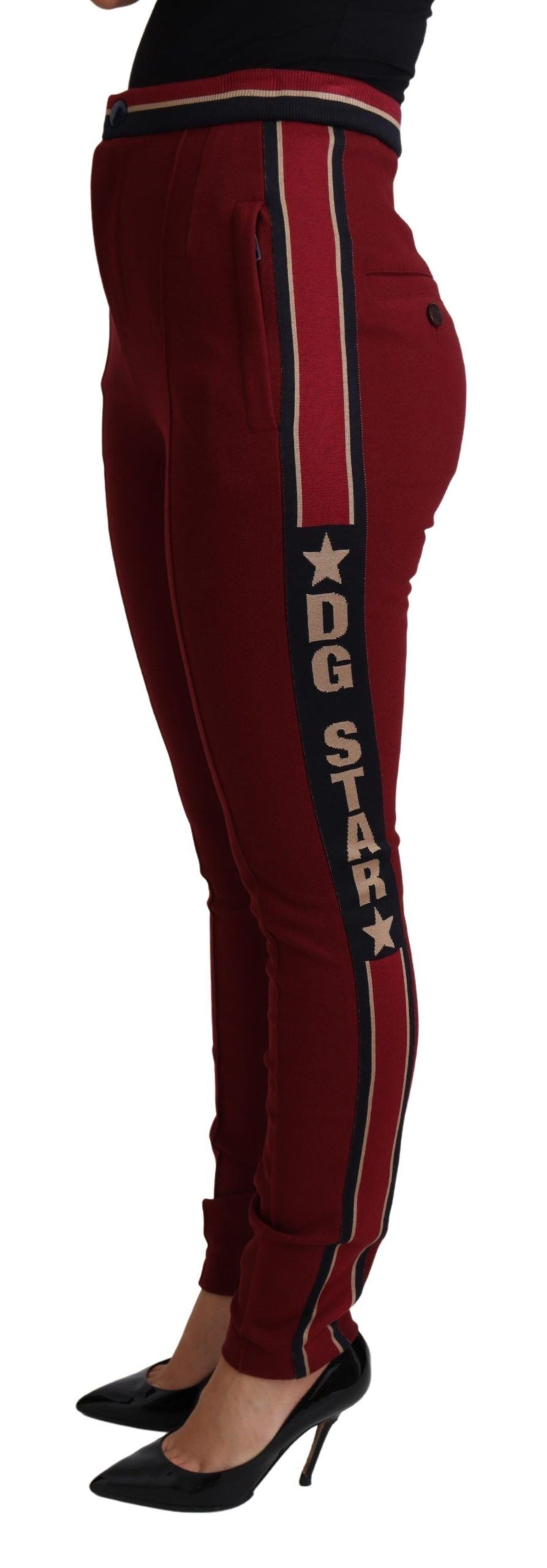 Dolce & Gabbana Rote Skinny-Hose mit hoher Taille und Stickerei