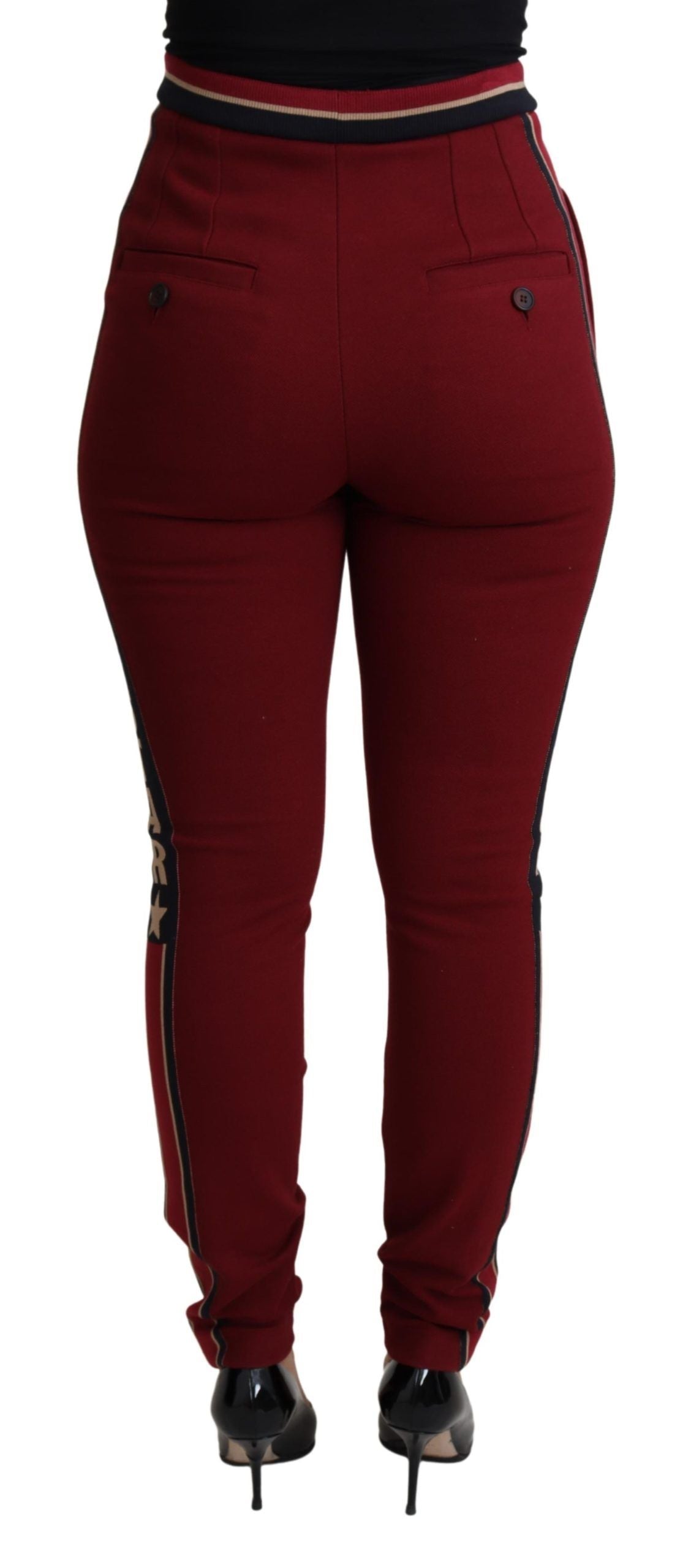 Dolce & Gabbana Rote Skinny-Hose mit hoher Taille und Stickerei