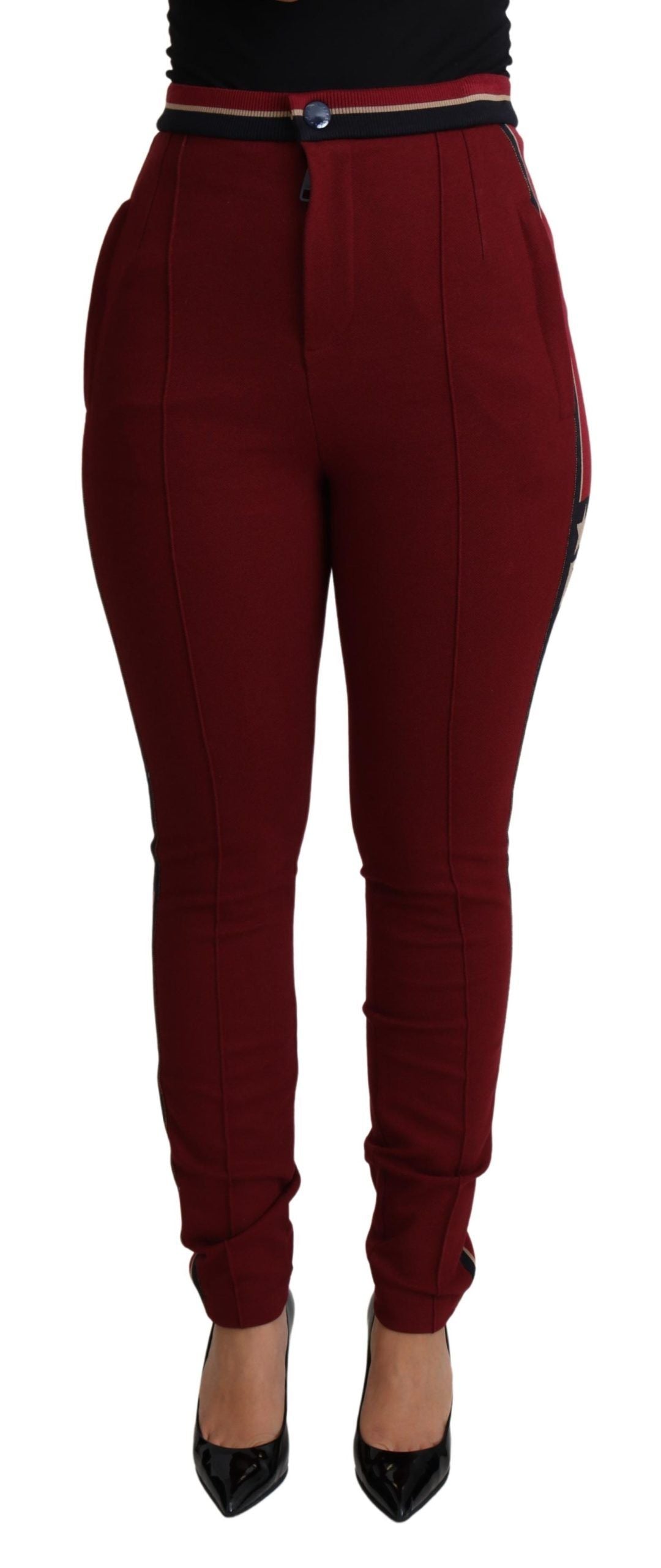 Dolce & Gabbana Rote Skinny-Hose mit hoher Taille und Stickerei