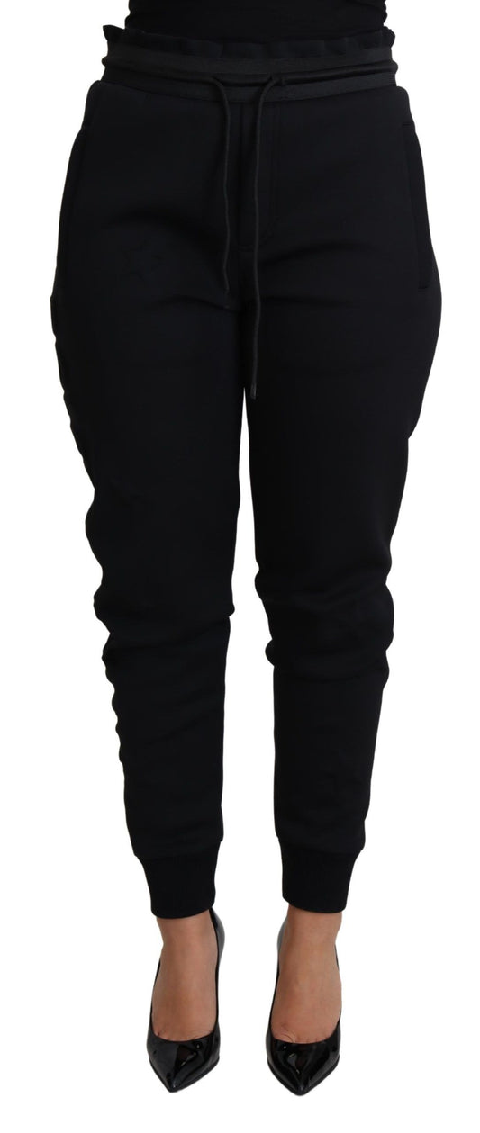 Dolce &amp; Gabbana Elegant black jogger pants with iconic logo