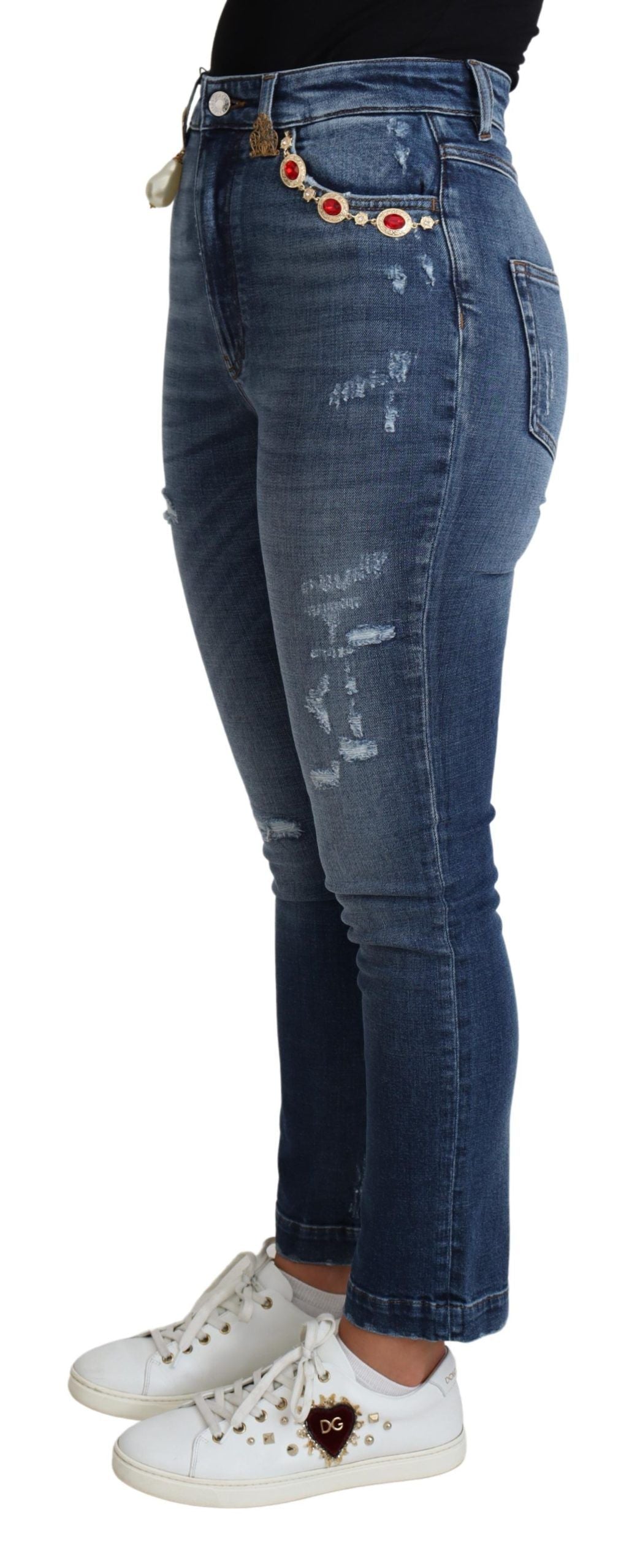 Dolce & Gabbana Verzierte Skinny Denim Jeans mit hoher Taille