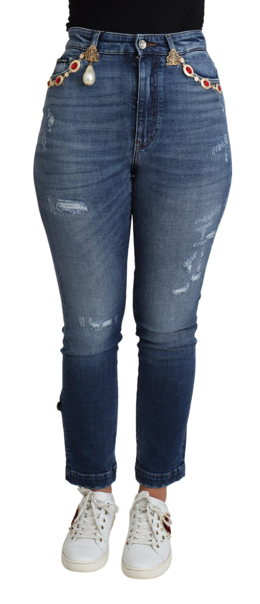 Dolce & Gabbana Verzierte Skinny Denim Jeans mit hoher Taille