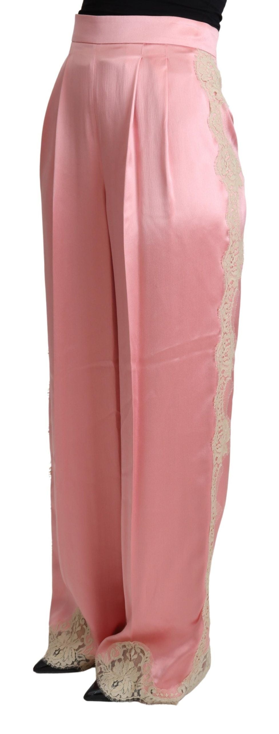 Dolce & Gabbana Satin-Hose mit weitem Bein aus einer Seidenmischung in Rosa