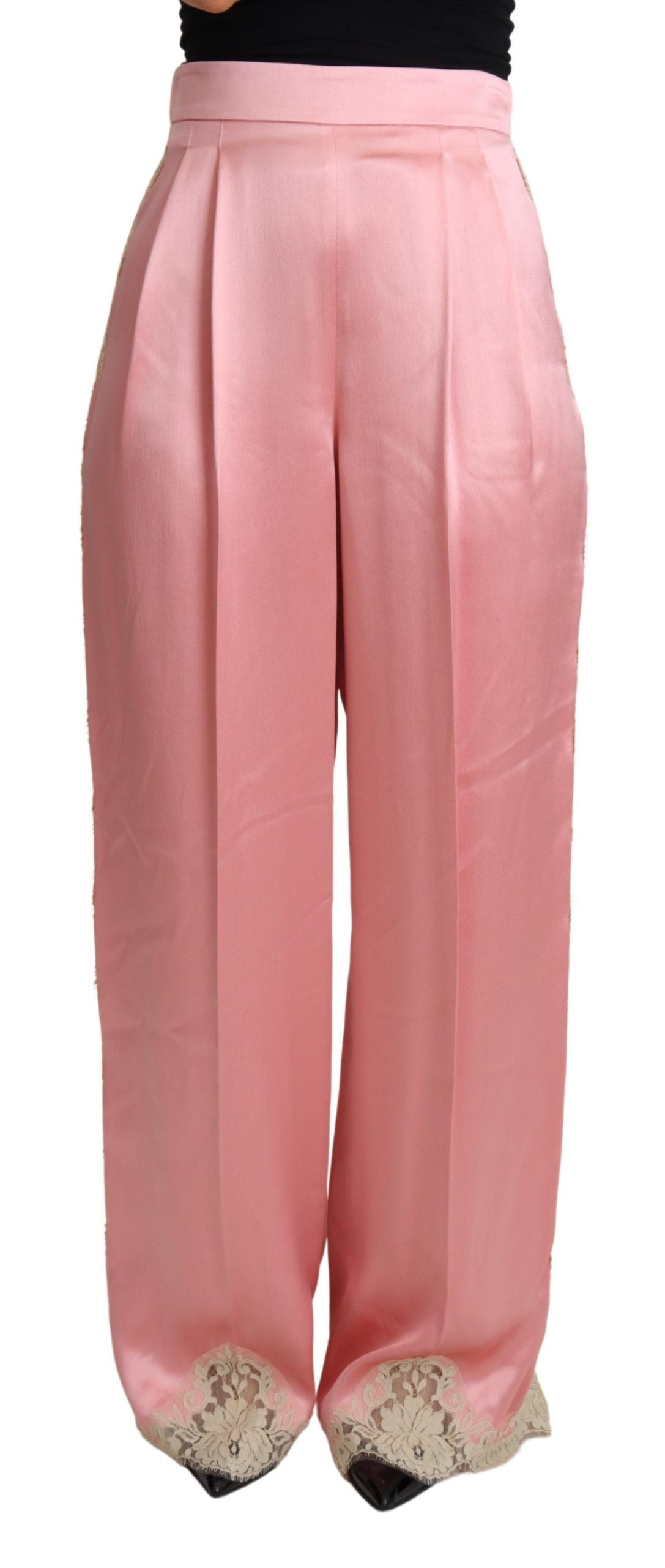 Dolce & Gabbana Satin-Hose mit weitem Bein aus einer Seidenmischung in Rosa