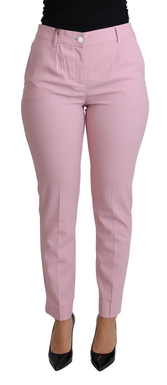 Dolce &amp; Gabbana Elegant pink wool high-waisted trousers