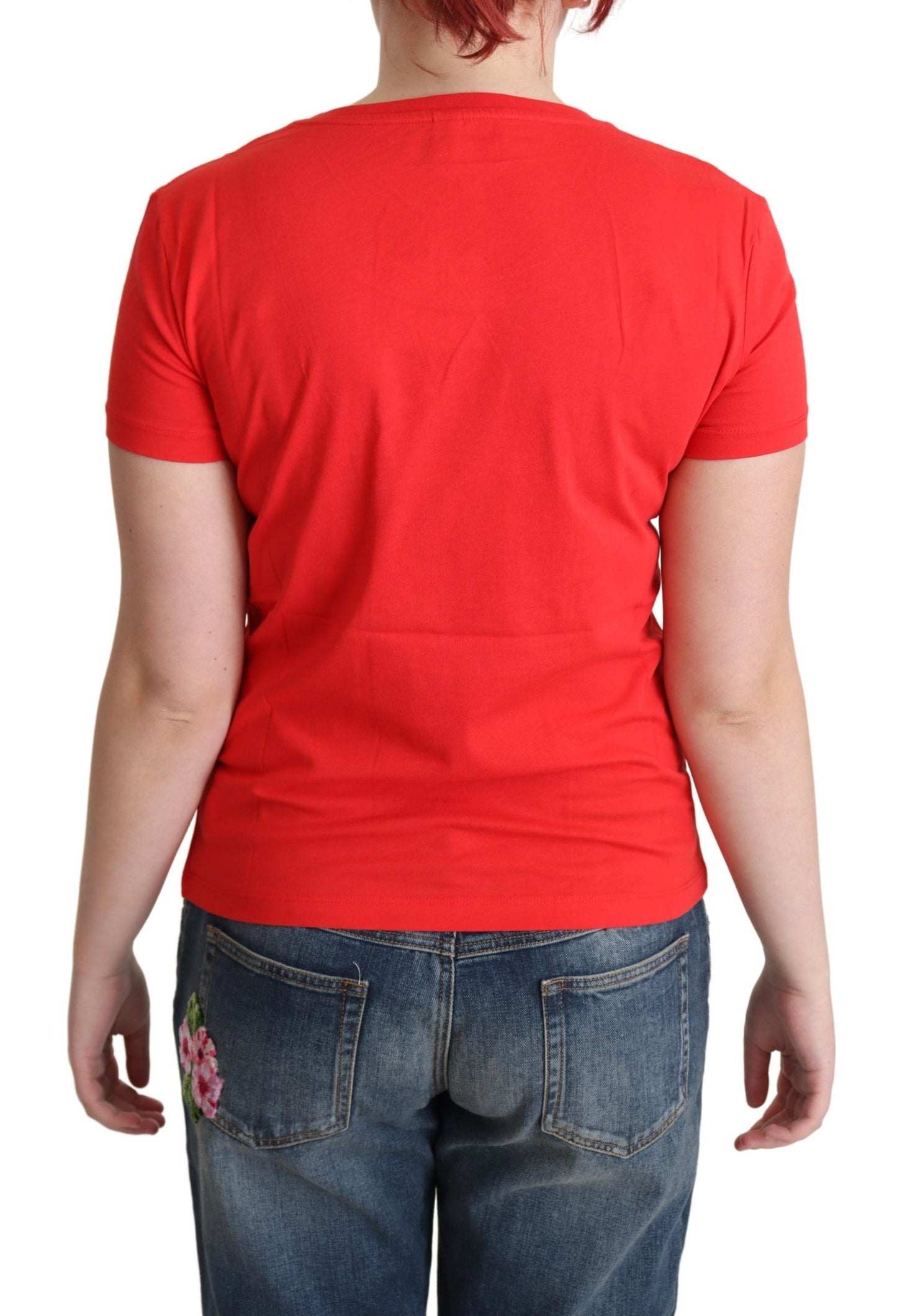 Moschino Schickes rotes Baumwoll-T-Shirt mit verspieltem Druck