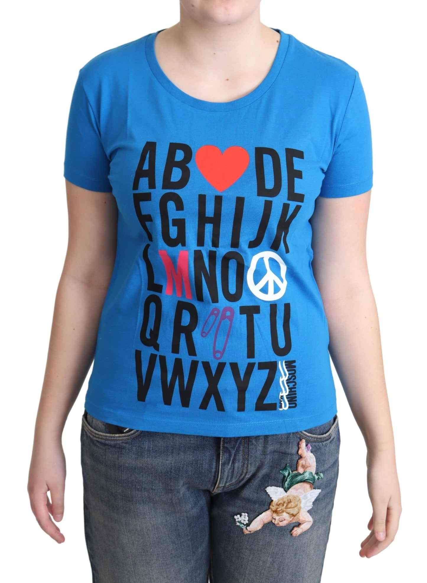 Moschino Schickes Alphabet-T-Shirt aus Baumwolle in Blau