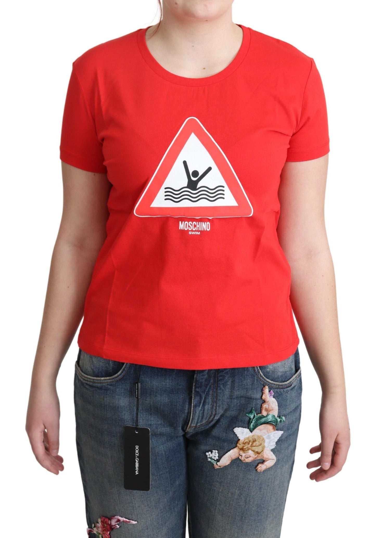 Moschino Schickes rotes Grafik-T-Shirt aus Baumwolle