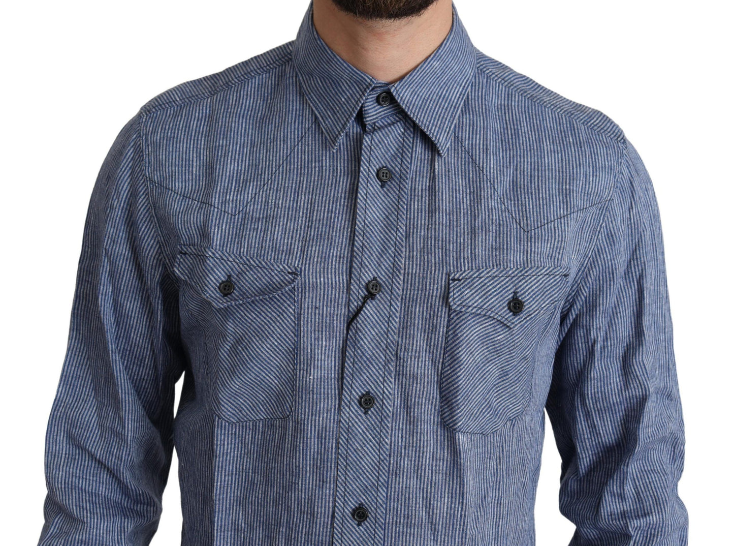 Dolce &amp; Gabbana Elegant Striped Linen Button-Down Shirt