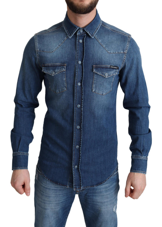 Dolce &amp; Gabbana Elegant Denim pitkähihainen rento paita