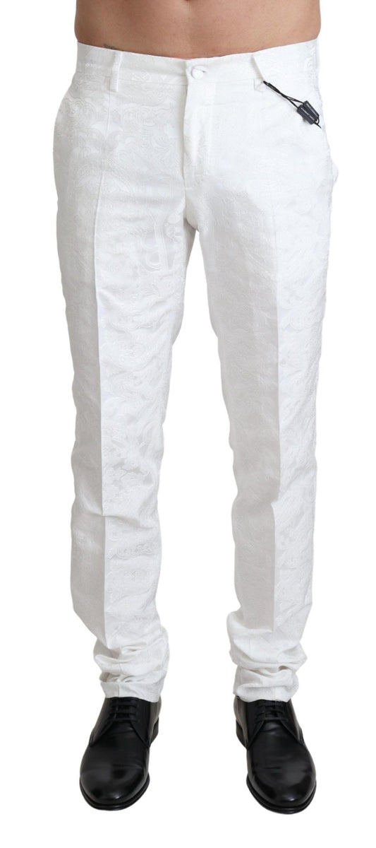 Dolce &amp; Gabbana Elegant White Brocade Dress Pants