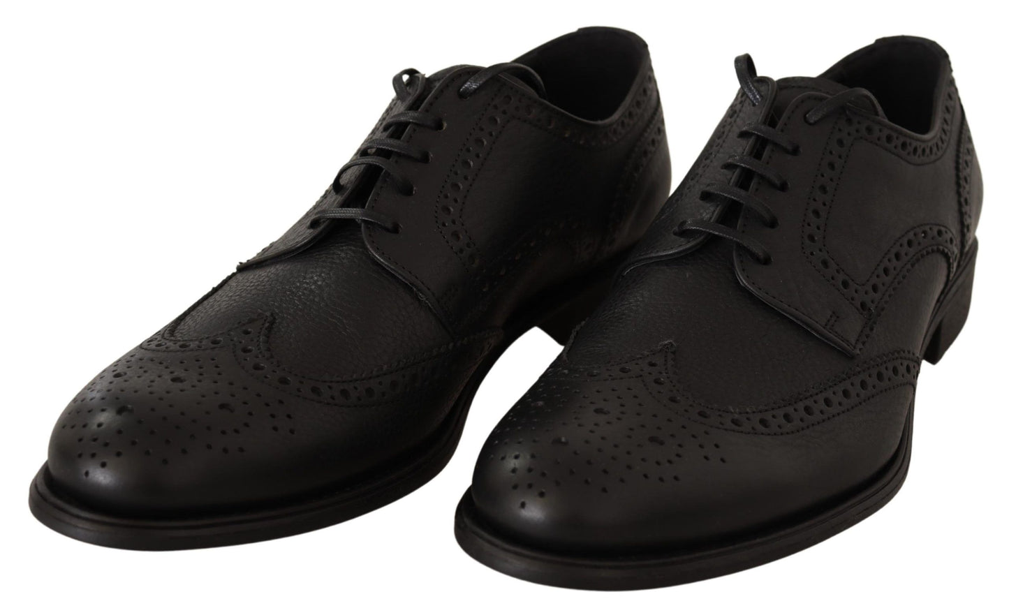 Dolce &amp; Gabbana Elegant Black Leather Derby Wingtip Shoes