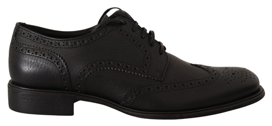 Dolce &amp; Gabbana Elegant Black Leather Derby Wingtip -kengät