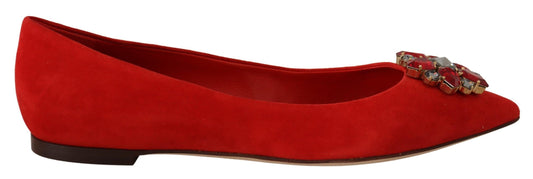 Dolce & Gabbana Rote Wildlederflats mit Kristallverzierung