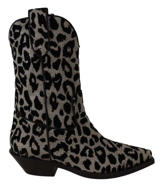 Dolce & Gabbana Elegante Stiefel mit Leopardenmuster und mittlerer Wade