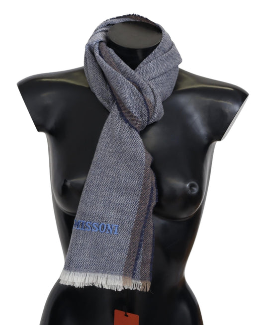 Missoni Elegant grey wool scarf with stripes and fringes