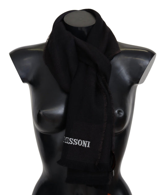 Missoni Elegant black wool scarf with logo embroidery