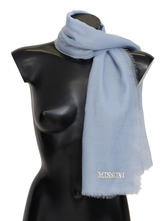 Missoni Elegant light blue cashmere scarf with fringes