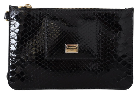 Dolce &amp; Gabbana Exotic Leather Black Wristlet Wallet