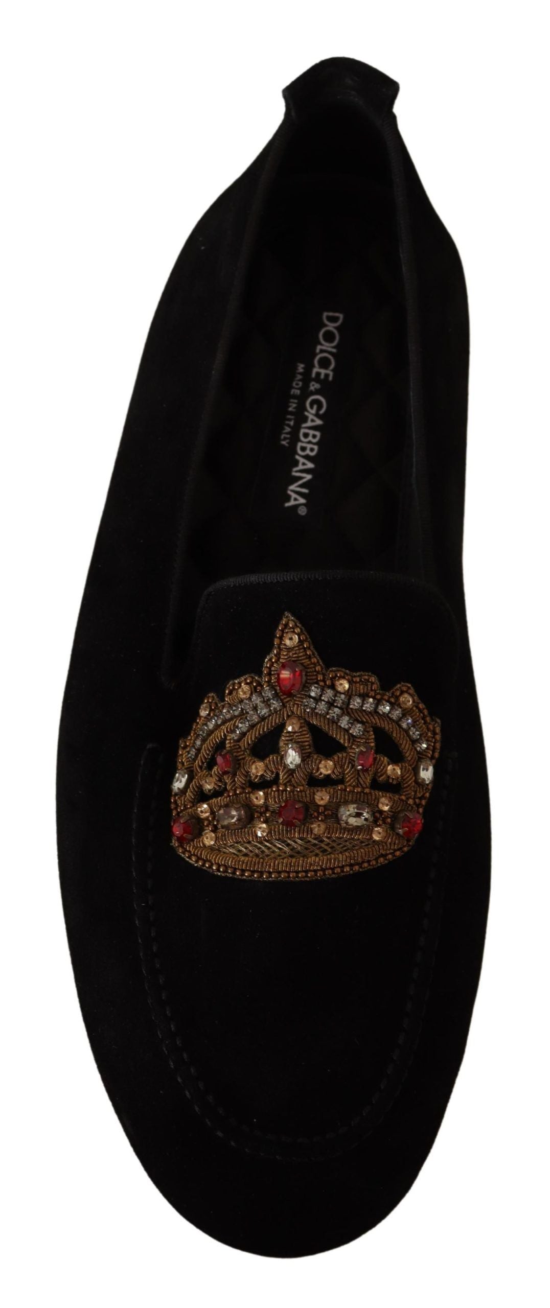 Dolce &amp; Gabbana Elegant black leather slippers with gold embroidery