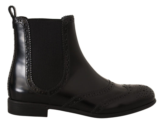 Dolce &amp; Gabbana Elegant Black Wingtip Oxford Ankle Boots