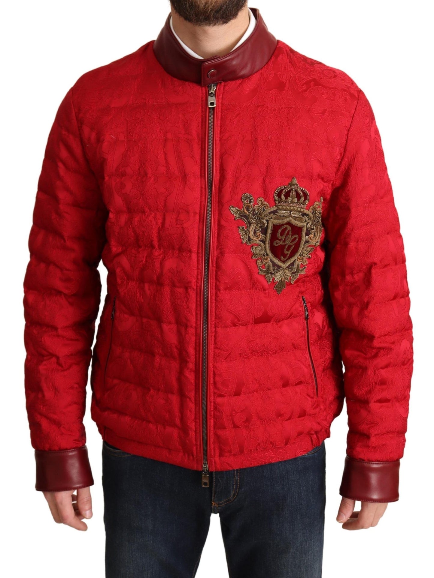 Dolce & Gabbana Rot-goldene Bomber-Designerjacke