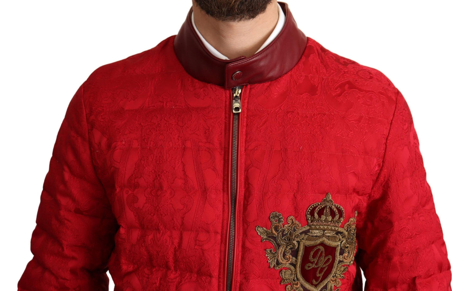 Dolce & Gabbana Rot-goldene Bomber-Designerjacke