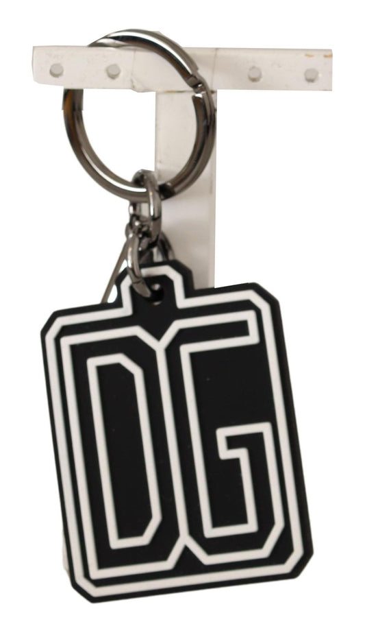 Dolce &amp; Gabbana Elegant Silver &amp; Rubber Designer Keychain