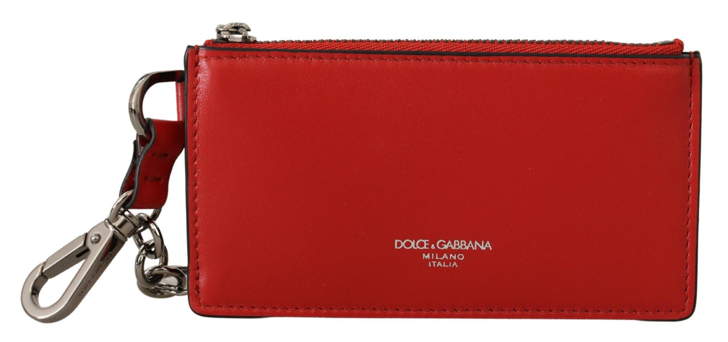 Dolce & Gabbana Eleganter Leder-Schlüsselanhänger in leuchtendem Rot