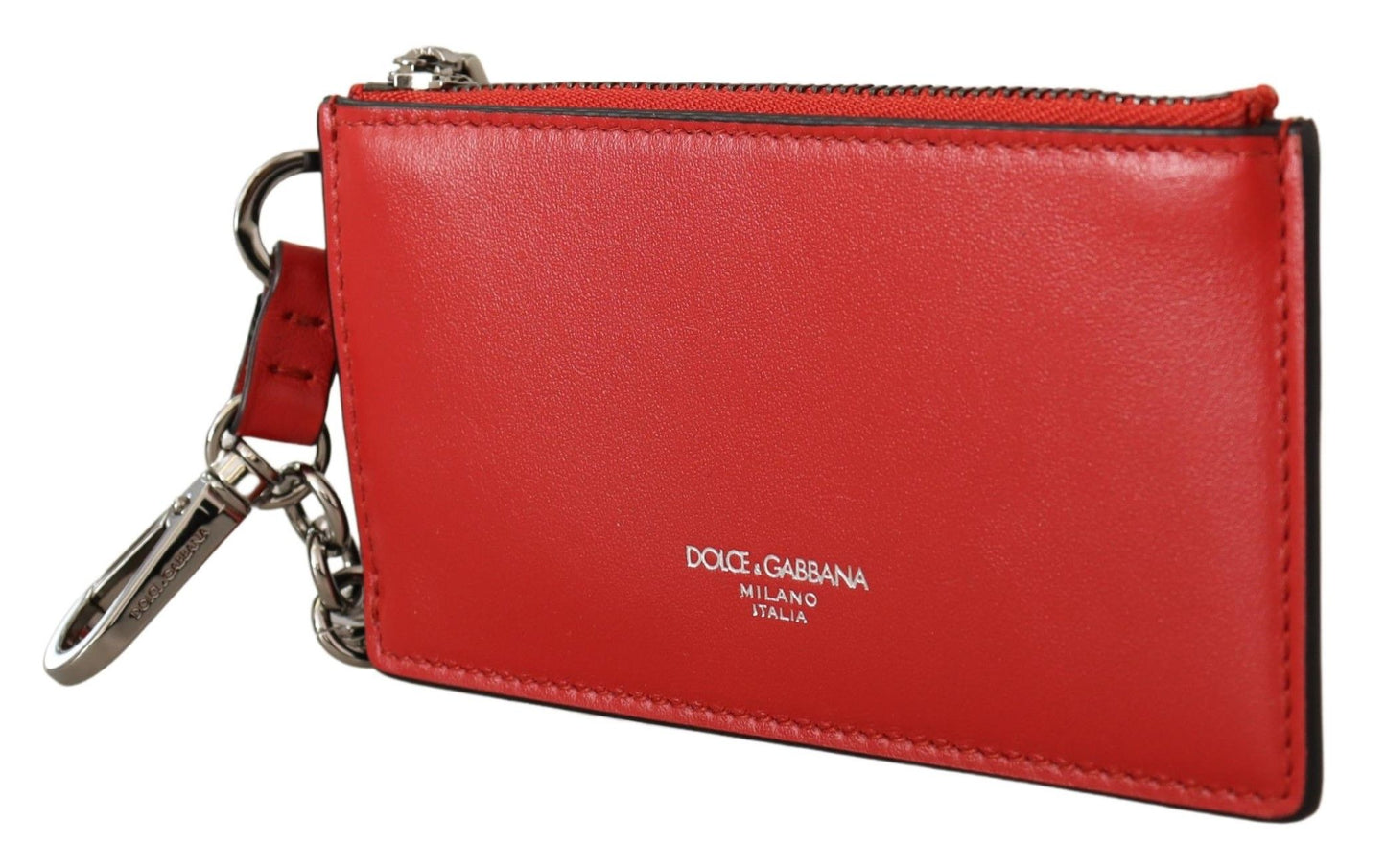 Dolce & Gabbana Eleganter Leder-Schlüsselanhänger in leuchtendem Rot