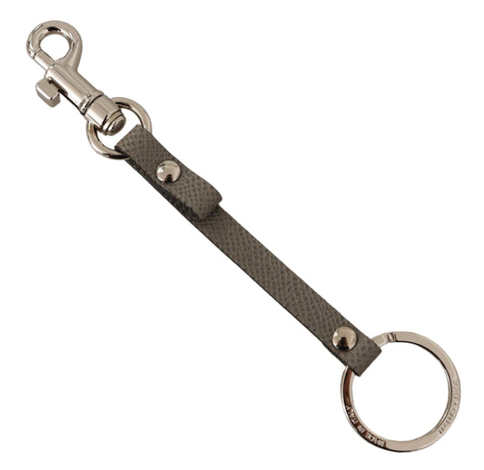 Dolce &amp; Gabbana Elegant keychain made of grey leather with silver accents