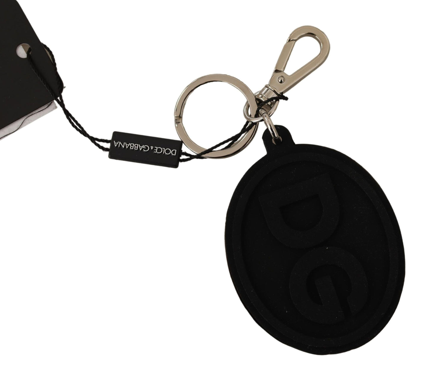 Dolce &amp; Gabbana Chic Black Rubber &amp; Brass Logo Keychain