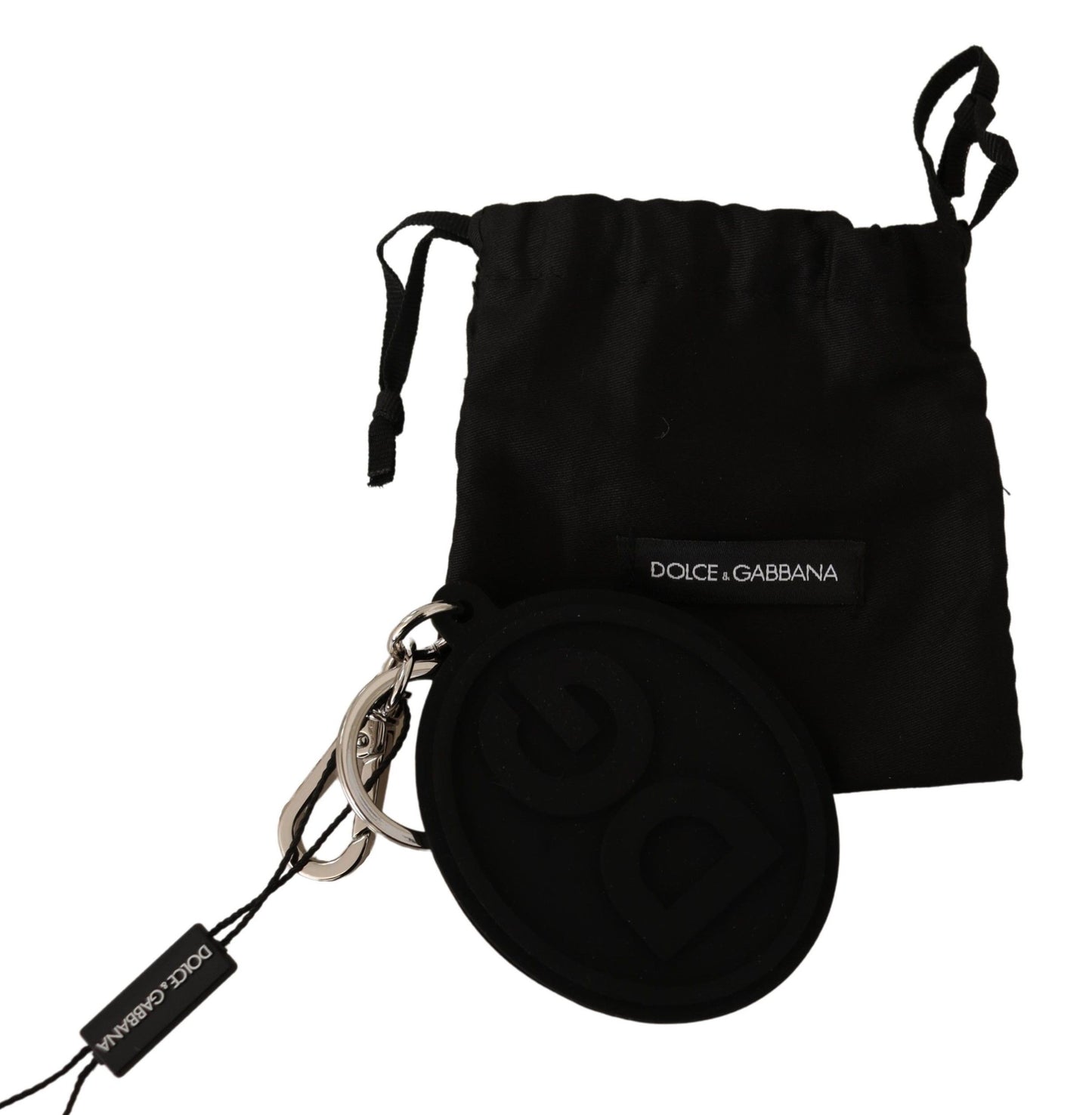 Dolce &amp; Gabbana Chic Black Rubber &amp; Brass Logo Keychain