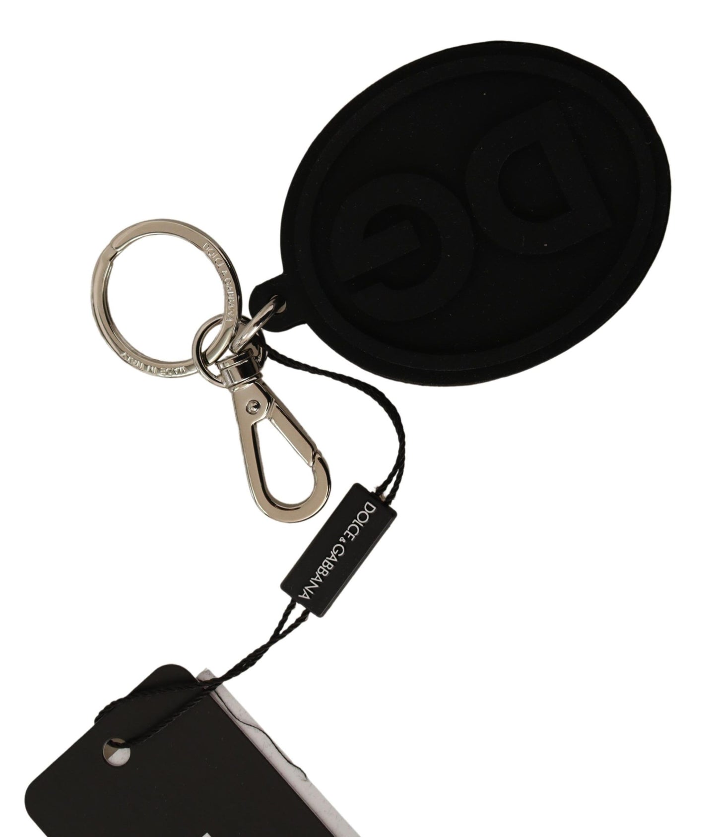 Dolce &amp; Gabbana Chic Black Rubber &amp; Brass Logo Keychain