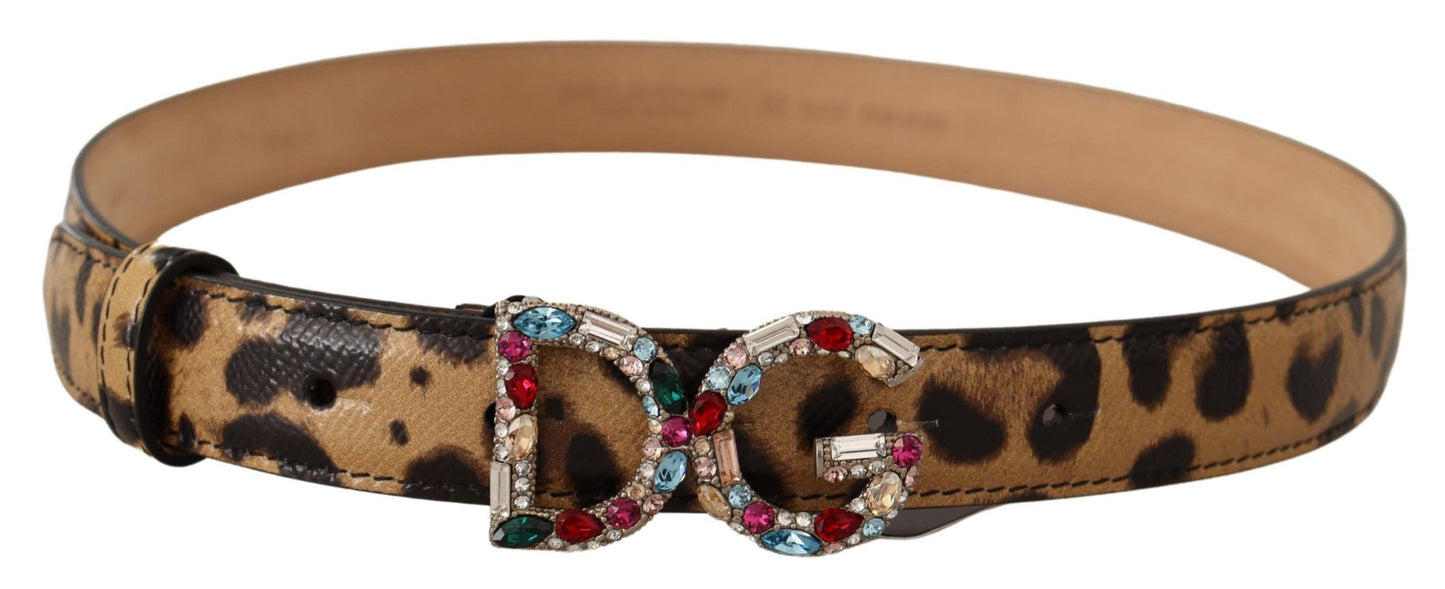 Dolce &amp; Gabbana Tyylikäs leopardivyö kristallikoristeilla