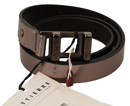 Costume National Chic pink metallic leather belt with bronze buckle