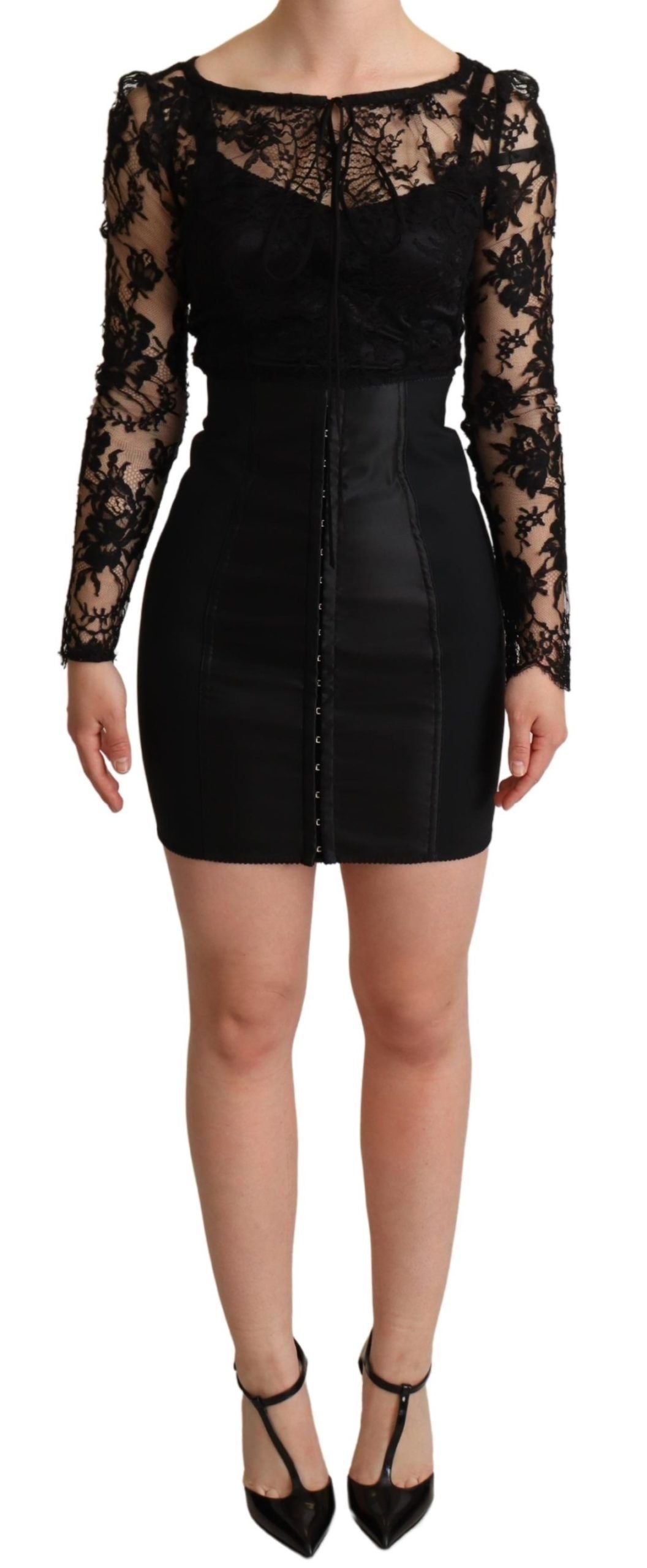 Dolce &amp; Gabbana Elegant Black Lace Mini Dress Delight