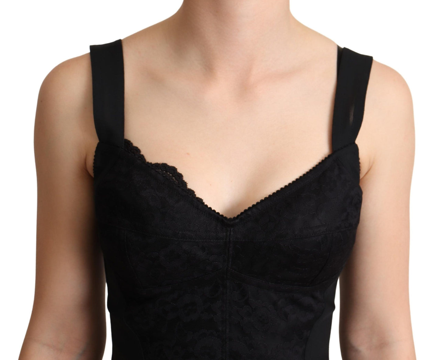 Dolce &amp; Gabbana Elegant Black Lace Bodysuit korsettimekko