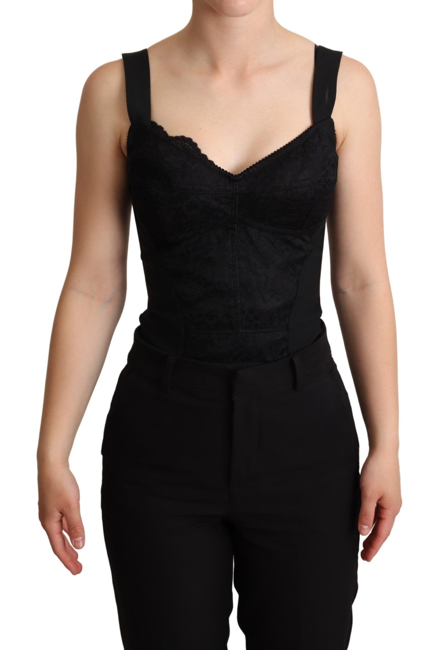 Dolce &amp; Gabbana Elegant Black Lace Bodysuit korsettimekko