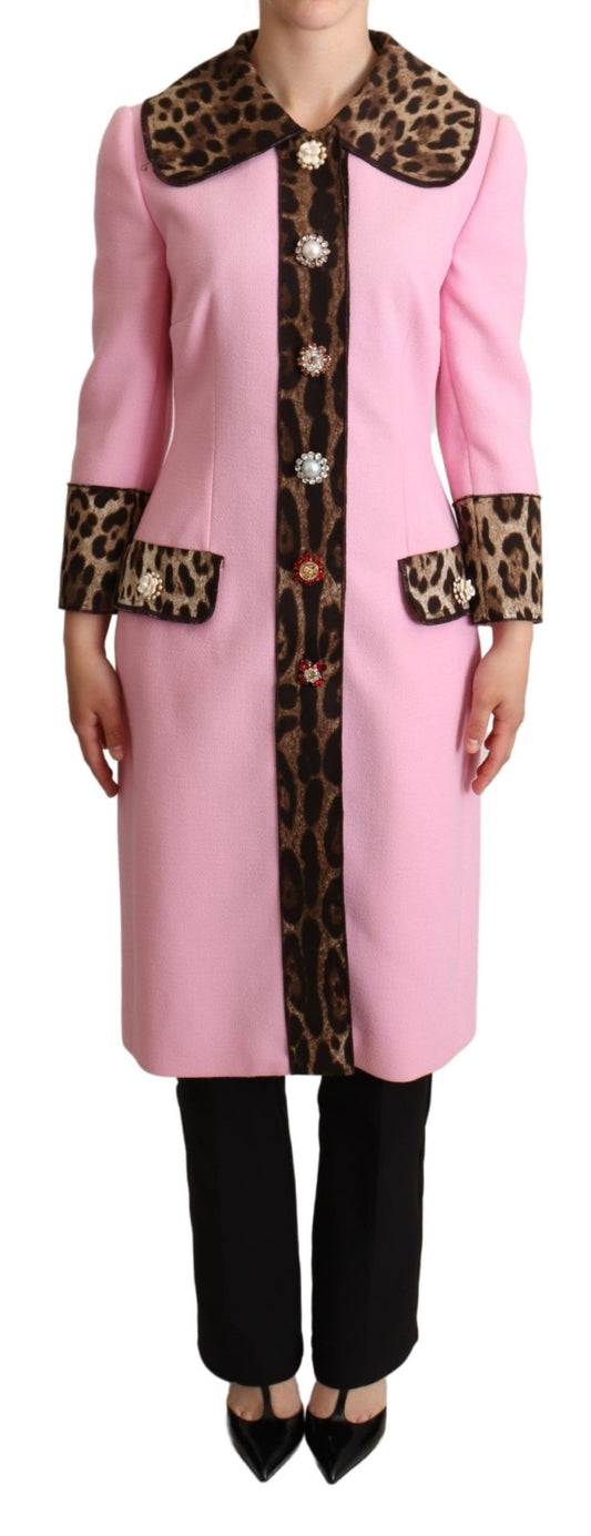 Dolce & Gabbana Schicker rosa Leoparden-Trench mit Kristallknöpfen