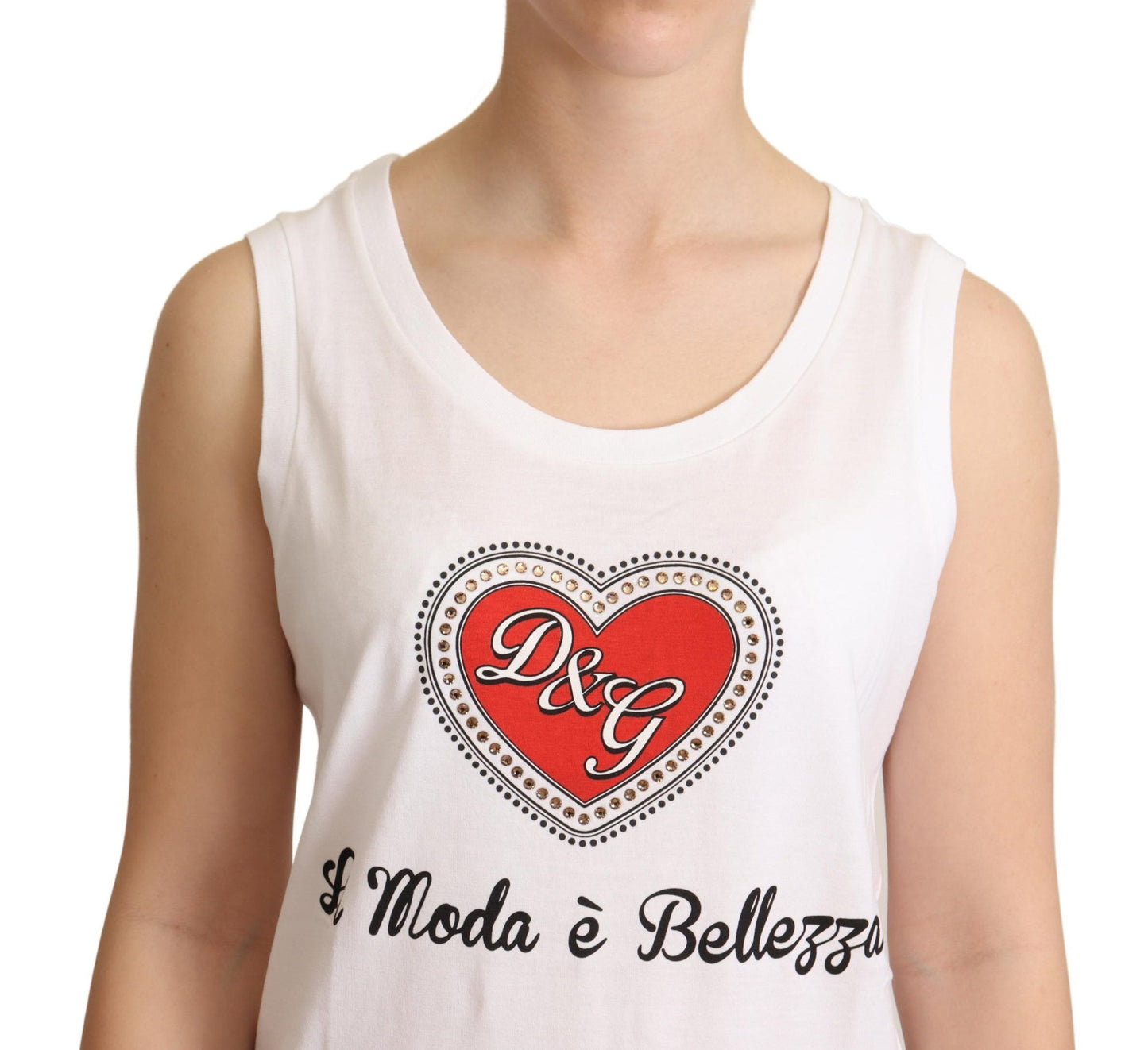 Dolce &amp; Gabbana Crystal Ebellished Heart White Hihaton T-paita