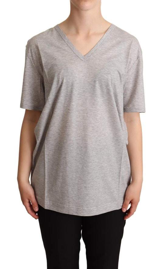 Dolce &amp; Gabbana Elegant grey cotton V-neck T-shirt