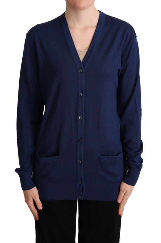 Dolce & Gabbana Eleganter Cardigan aus blauer Schurwolle