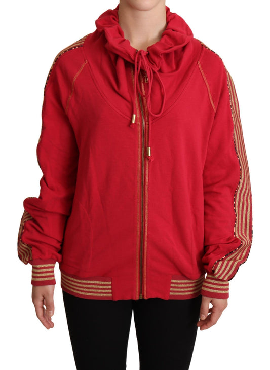 John Galliano Bright red cotton hooded zip-up jacket