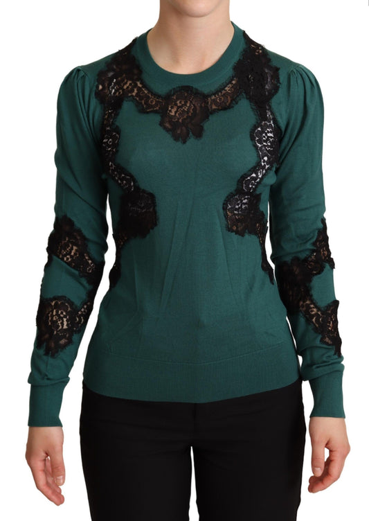 Dolce &amp; Gabbana Elegant green sweater with black lace detail