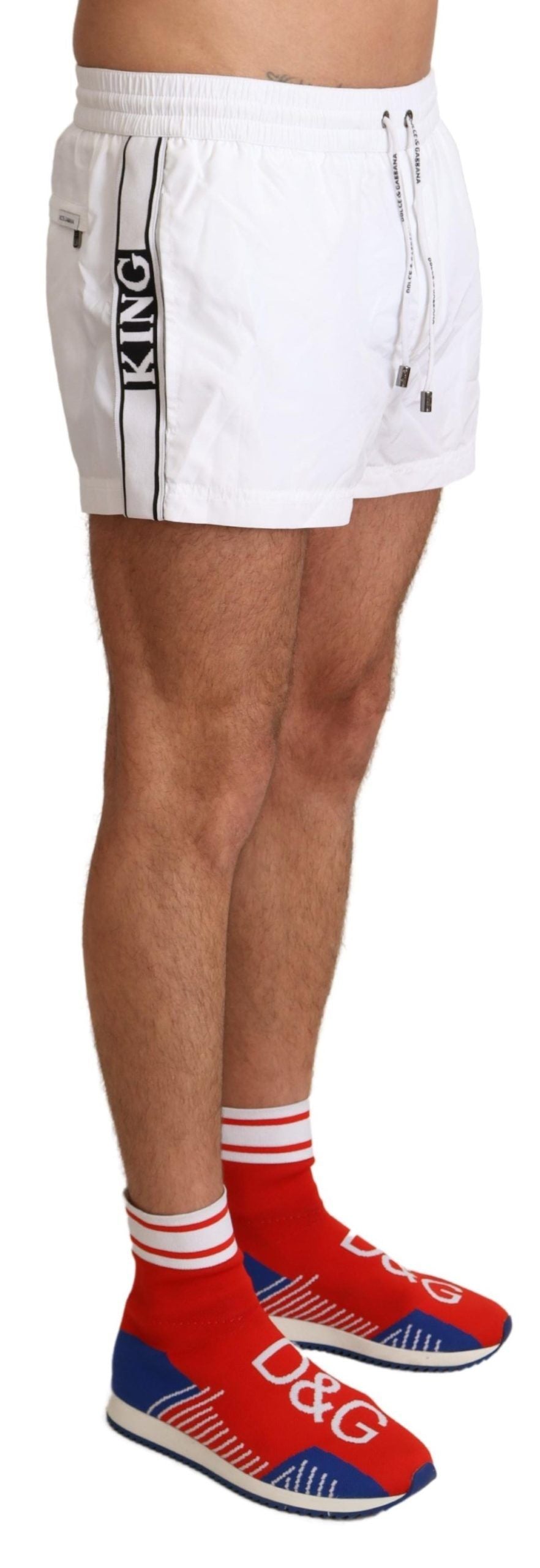 Dolce & Gabbana Elegante weiße Badehose mit KING-Motiv