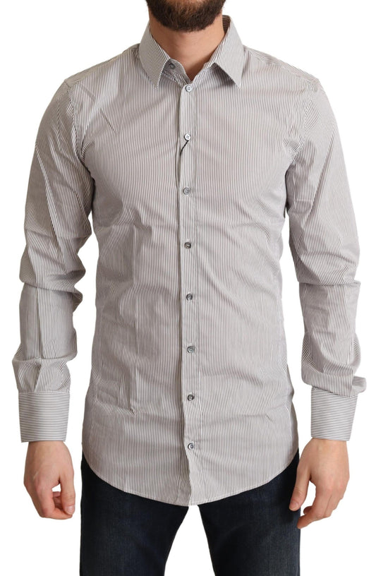 Dolce &amp; Gabbana Elegant Gray Striped Slim Fit Shirt